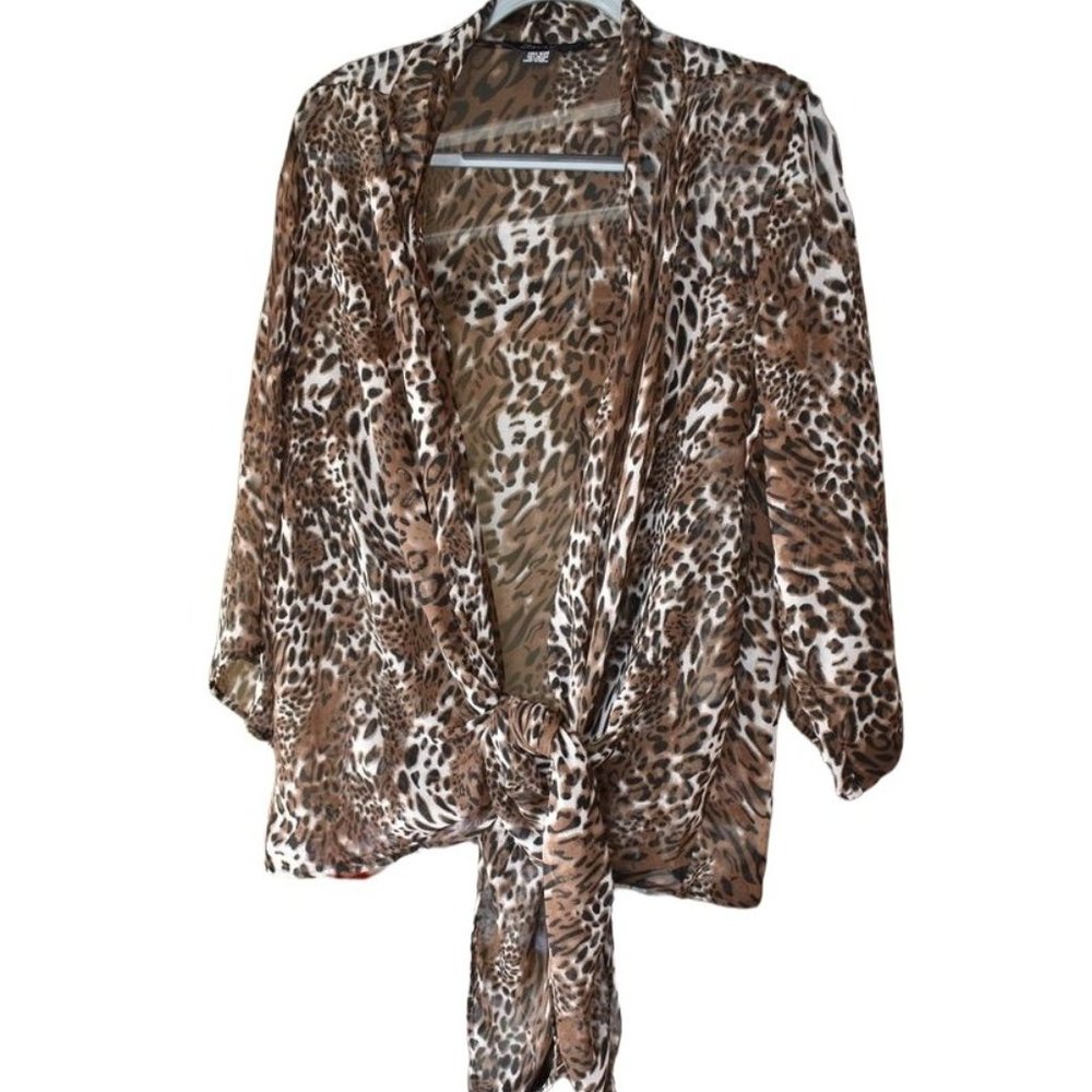 Women's Zury Sheer Animal Print Tie-up Wrap Top OS